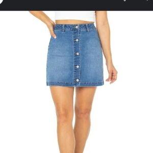 Blue Denim A-line Mini Skirt Button Front Large